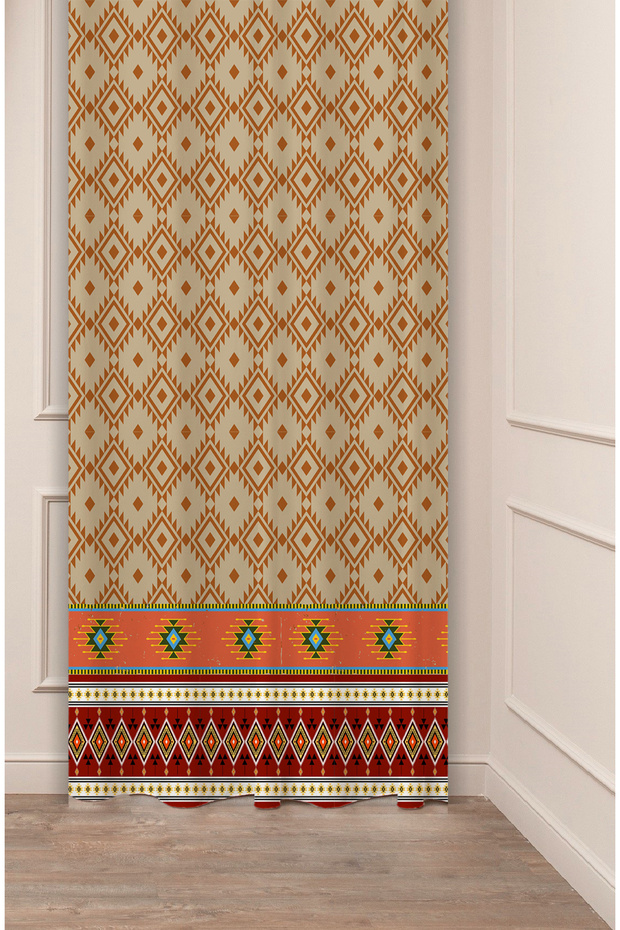 Authentic, Anatolian, Ethnic Patterned Special Design Digital Printed (Single Wing) Modern Stylish Background Curtain