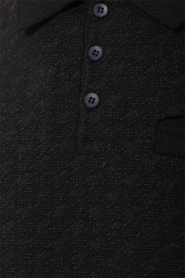 Siyah Regular Desenli Polo Yaka Triko - 3