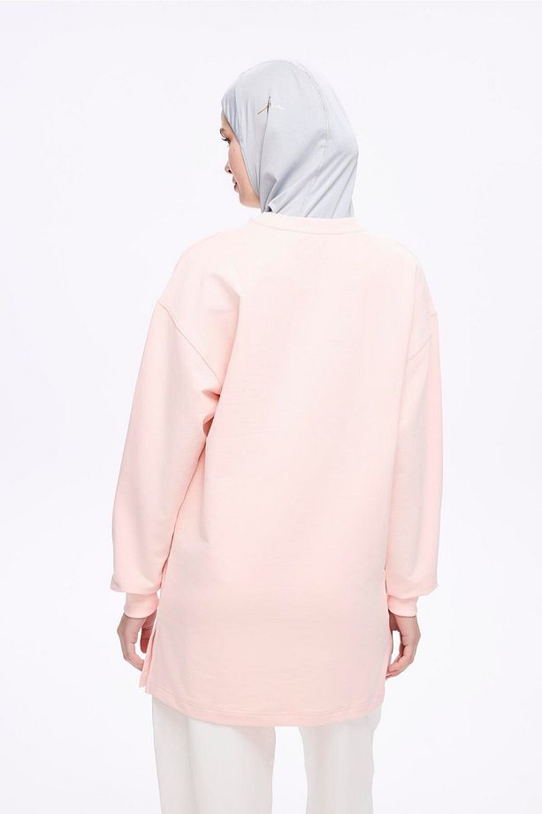 Yumuşak Dokulu Oversize Pudra Basic Günlük Sweatshirt ACT-22 - 4