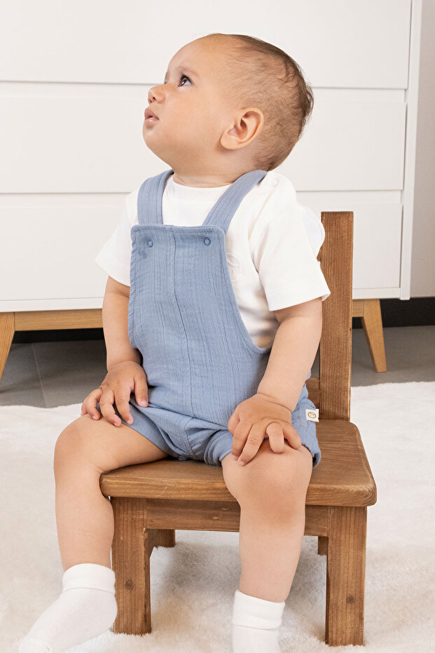Organic Cotton Muslin Baby Blue Shorts Salopet
