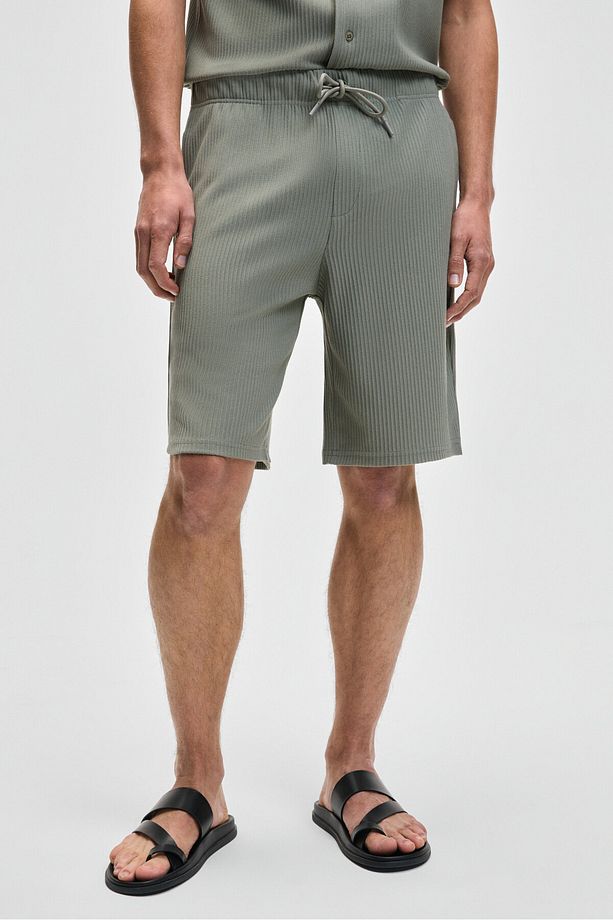 MALYES Erkek Beli Lastikli Kordonlu Yanda Çift Arkada Tek Cepli Relaxed Fit Haki Şort & Bermuda - 3