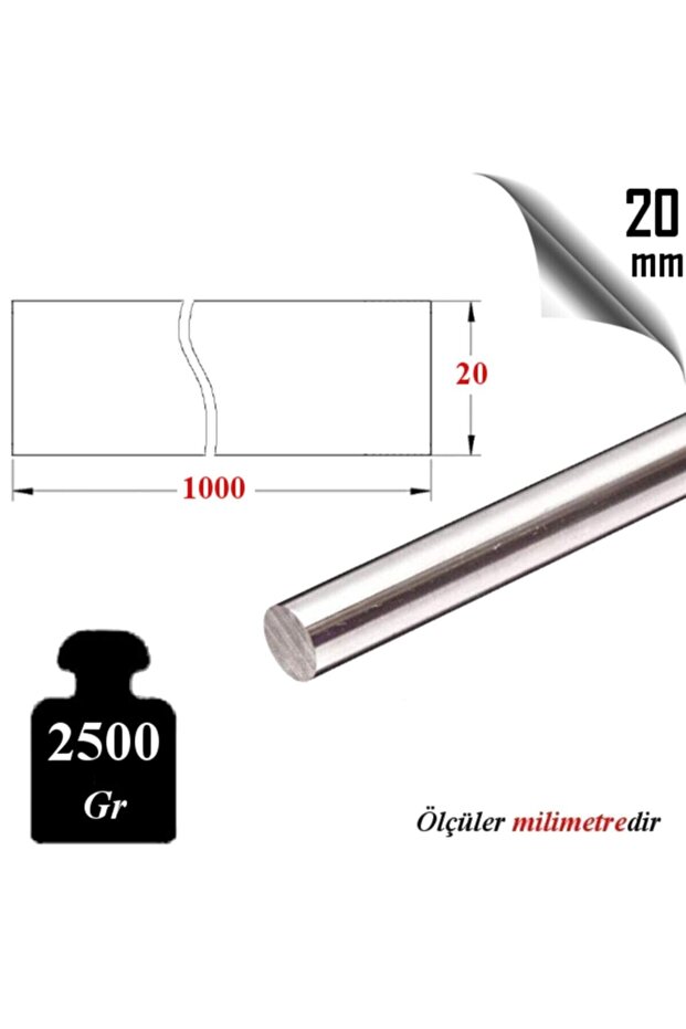 Paslanmaz Çelik 304 Çubuk ( Mil ) Ø 20 Mm (1 METRE) - 3