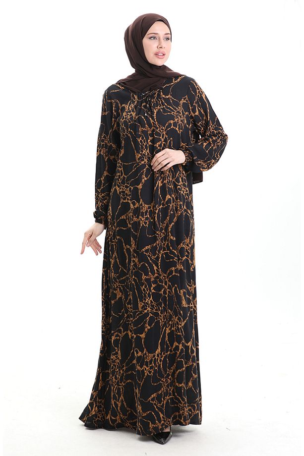 Viskon Kare Yaka Elbise 994585F-01 Siyah - 3
