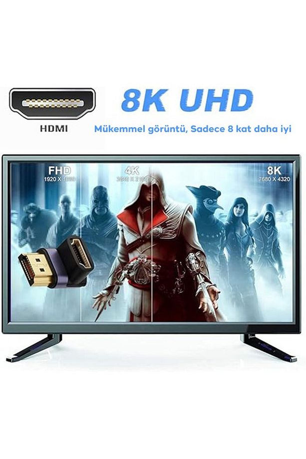 HDMI To HDMI 8K 2.1UHD 90 Derece Mıknatıs Başlıklı Çevirici Otg Adaptör - 3