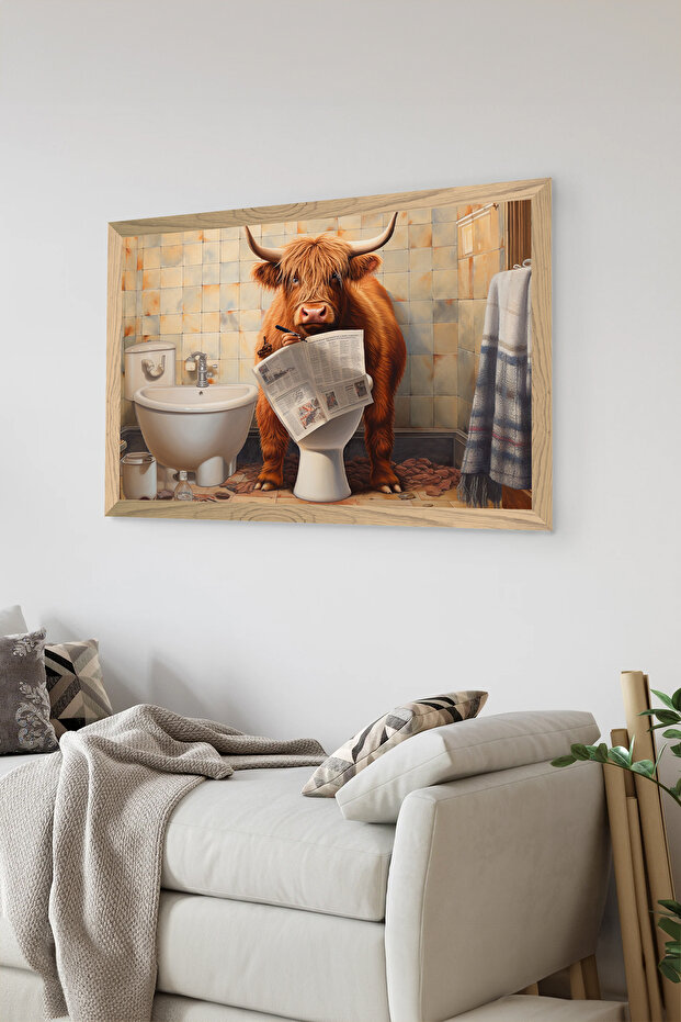 One Piece Wooden Frame Look Bull Printed Mdf 48X33 cm Painting - Model 59