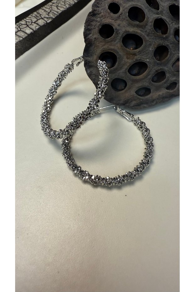 Taşlı halka küpe silver