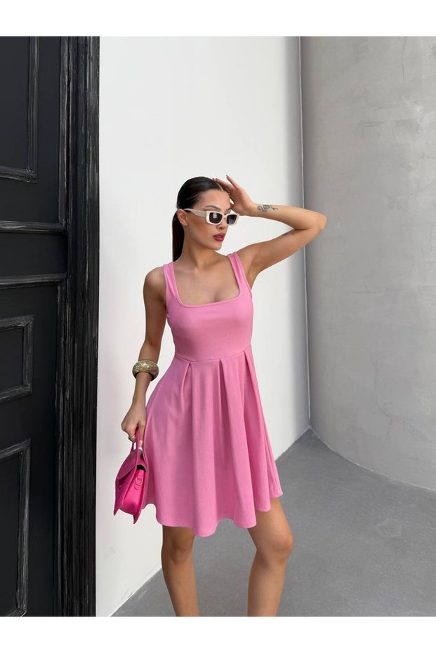 Women's Square Neck Pink Mini Dress