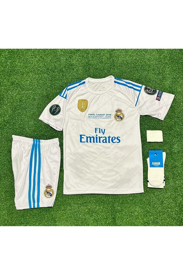 Real Madrid 2018 Finali Sergio Ramos Çocuk Forması Şort Çorap Bileklik 4'lü Set - 2