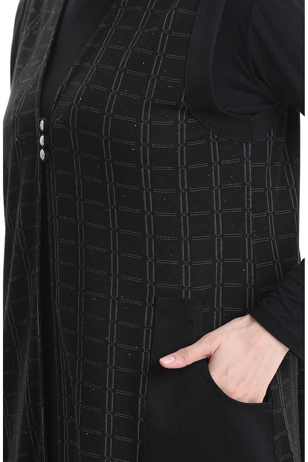 Jakarli Düğmeli Yelek 994727C-01 Siyah - 5