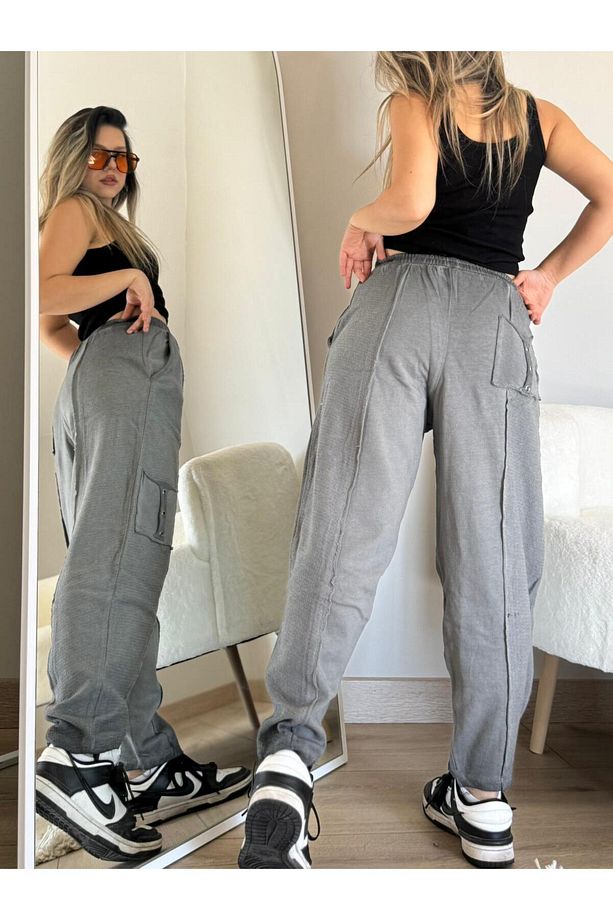 Şalvar Model Ters Dikiş Kesik Paça Eşofman Altı - 4