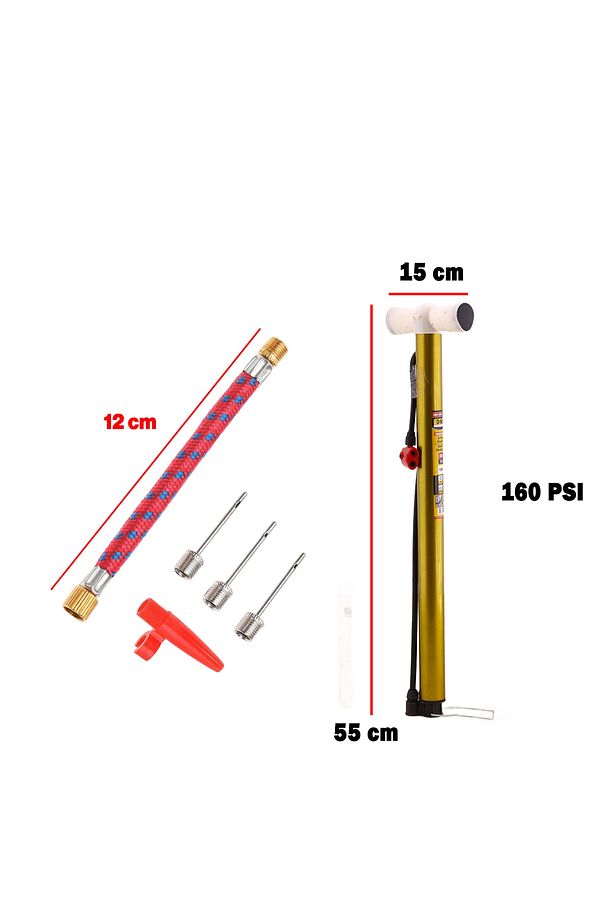 Bisiklet Pompası 6'lı Uç Seti El Tipi Ayak Tutamaklı Metal Borulu Top Lastik Şambrel Şişirme Uçlu - 5