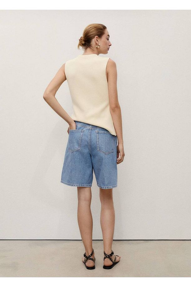 Yüksek belli bermuda denim şort - 4