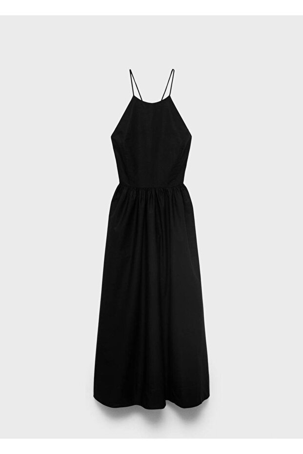 Kruvaze sırt detaylı halter yaka elbise - 3