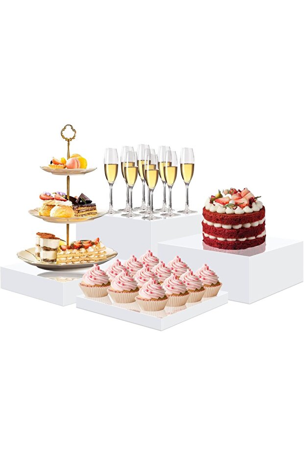 Acrylic Risers for Display,White Acrylic Cube Box Dessert Display Stand