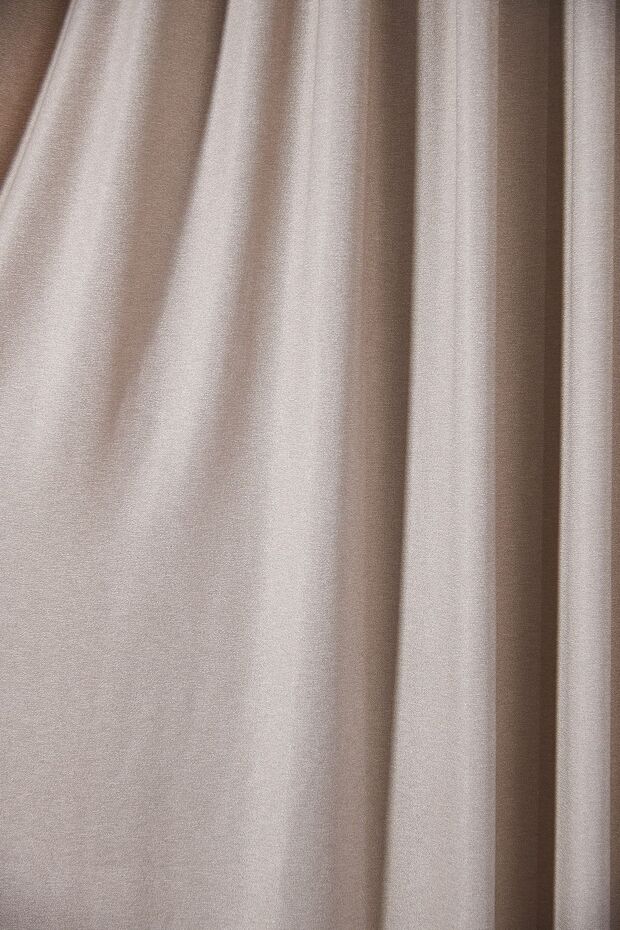 Açık Vizon Modern Yumuşak Dökümlü Kumlama Desenli Düz Jakar Fon Perde Büzdürmeli Ekstraforlu Erguvan - 5