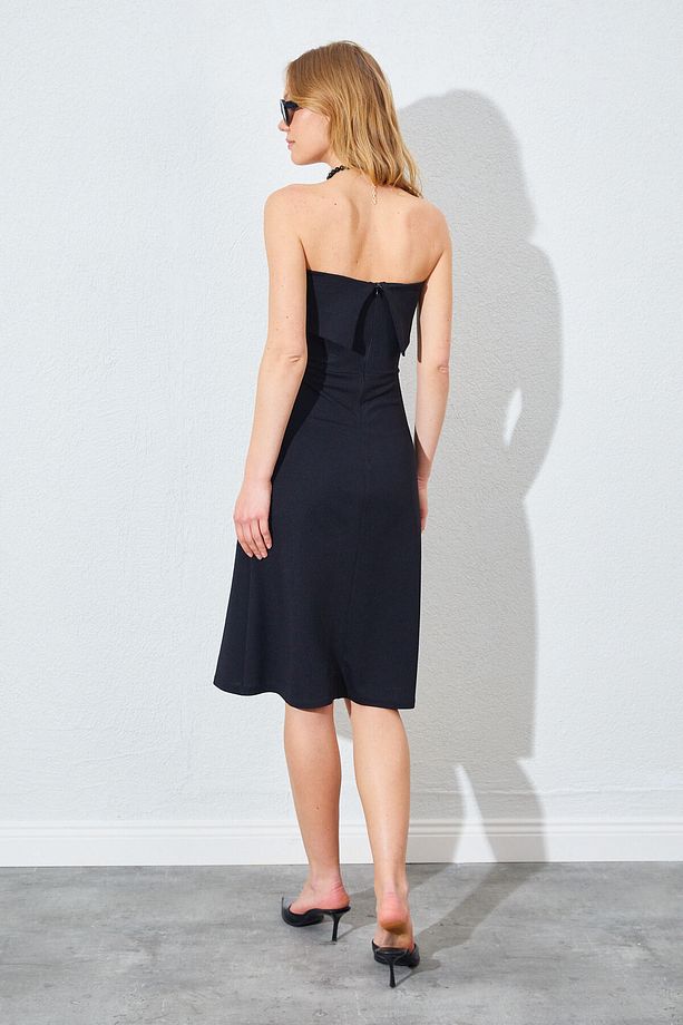 Straplez Midi Elbise - Siyah | Mks281815-01 - 5