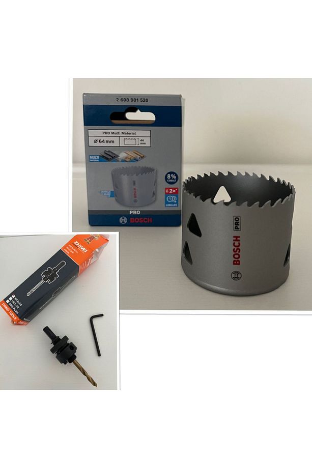 PRO Multi Material Panç 64mm + ZHWEI Hex 3/8 Adaptör Seti ( Alçıpan, Metal ve Ahşap Uyumlu ) - 1