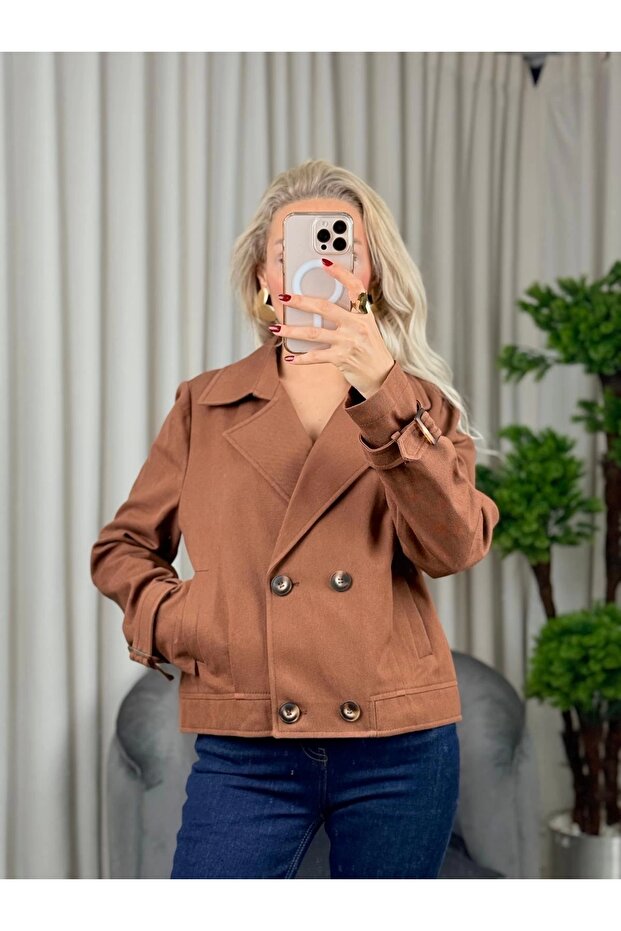 سترة جينز صغيرة بزر مزدوج 06014 - 1