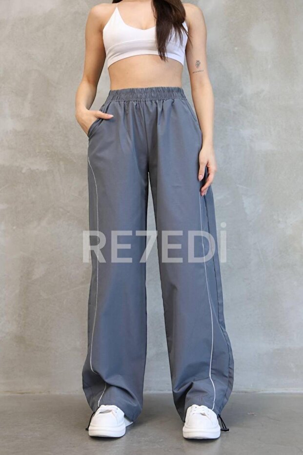 Unisex Striped Stopper Leg Parachute Pants Gray