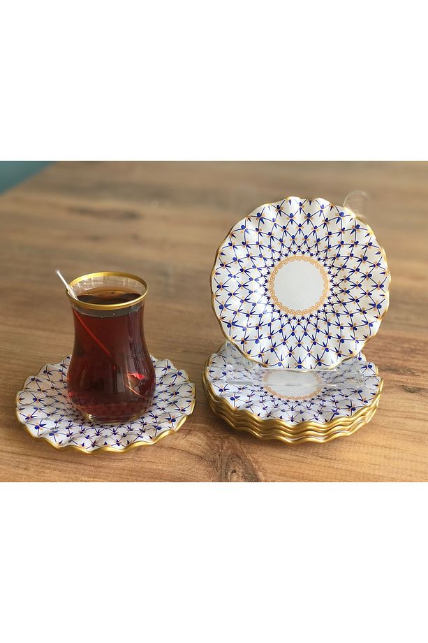 Mücevher Desenli Kıvrımlı Çay Tabağı 6 Adet - 1