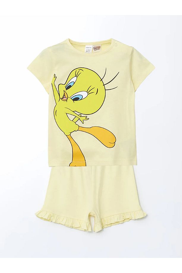 LCW baby Sari Tweety Baskılı Kız Bebek Şortlu Pijama Takım - 1