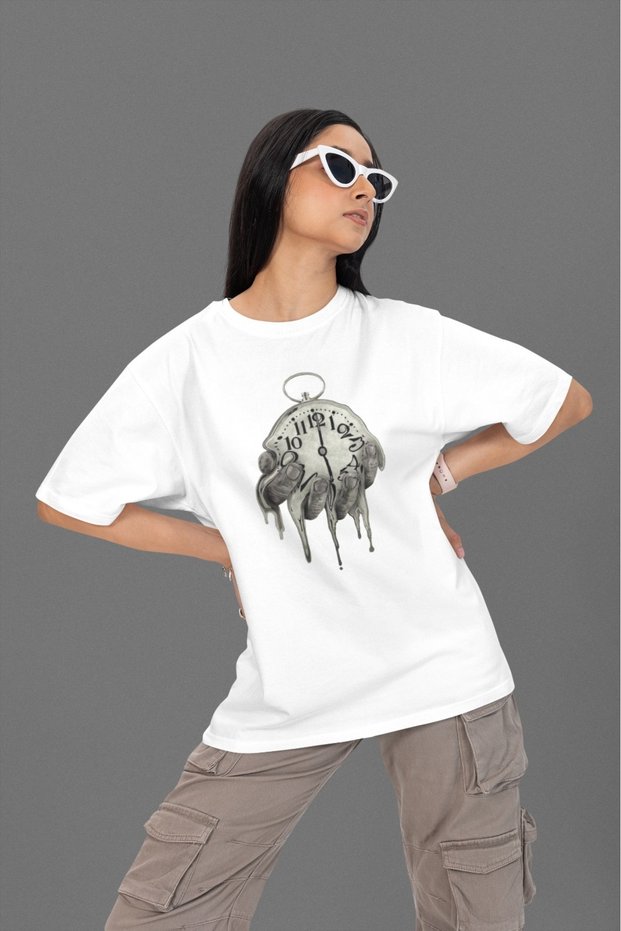 100% Cotton Men/Women -Melting Watch- Transfer Printed Round Neck Short Sleeve Tee