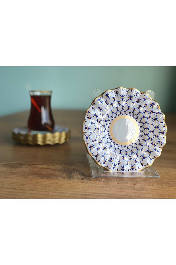 Mücevher Desenli Kıvrımlı Çay Tabağı 6 Adet - 2