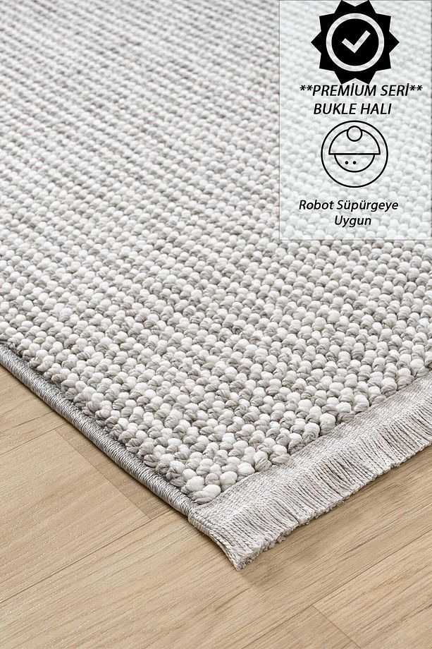 Gri Yumuşak Bukleli Loop Dokuma Oturma Odası Salon Halısı Yolluk - 1