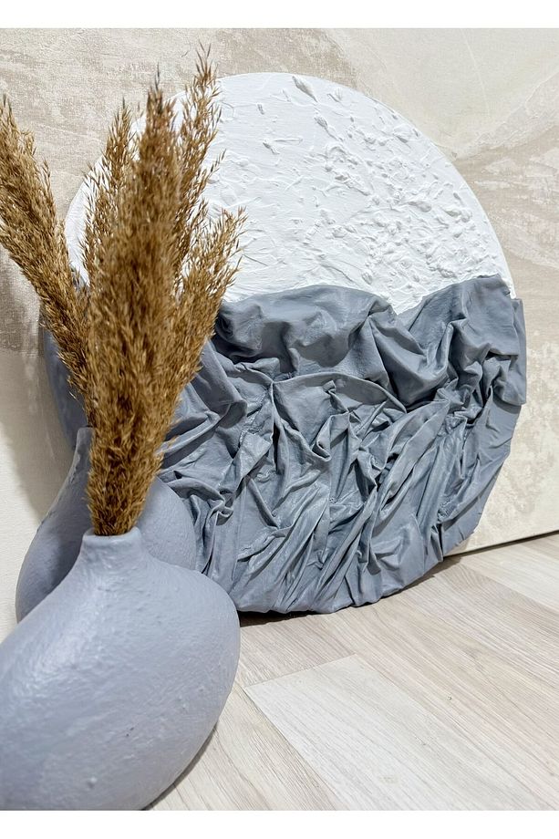 Dokulu Yuvarlak Alçı Tablo - Sonsuz Vadi | El Yapımı 3D Dekoratif Duvar Tablosu Metalik - 3