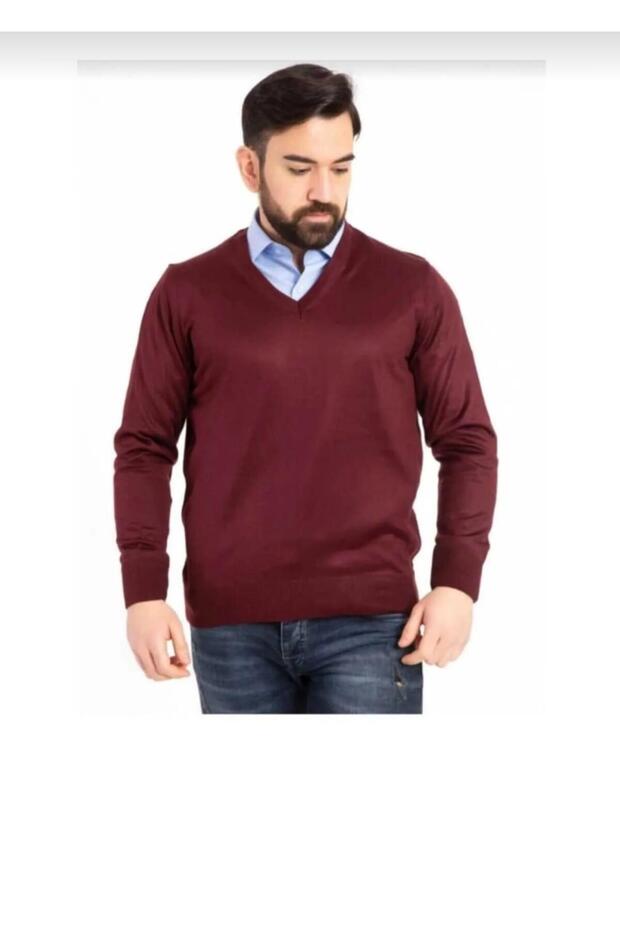 Men's Thin Wool Knitwear Knit Regular V-Neck Dad Sweater