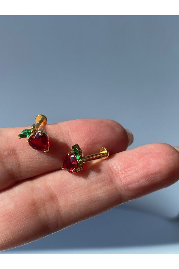 Çelik Piercing Tragus Helix Flat Kıkırdak Elma Kalp Model 8mm - 2