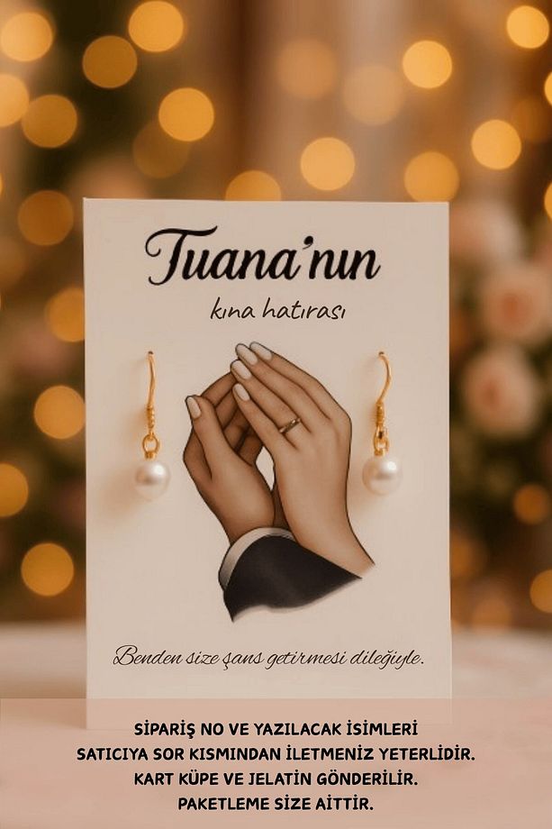 40 Adet Sallantılı İnci Küpe - Kişisel Kart - Kına Hediyesi - Nişan Hediyesi - Nikah Hediyesi - 1