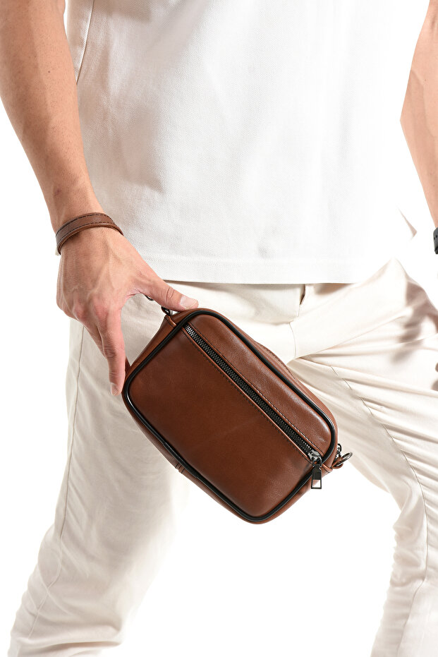 Leather Men's Handbag, Shoulder Bag, Crossbody Bag, Removable Adjustable Strap, Tan Color