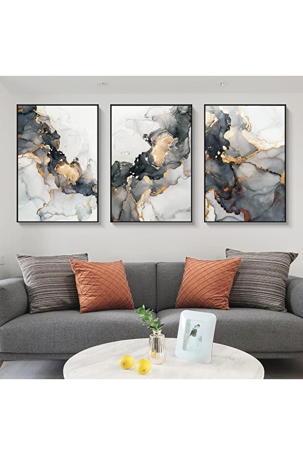 Signtouch Marble Abstract Foil Gold Black Unframed Wall Art 3-Piece 40x60 cm