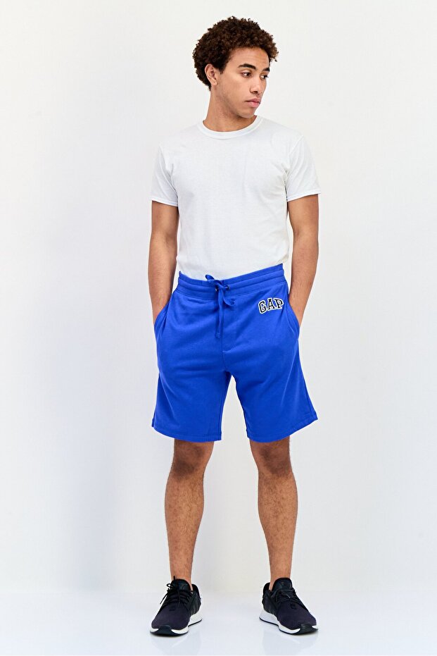 Men Brand Logo Basic Shorts, Blue - 4