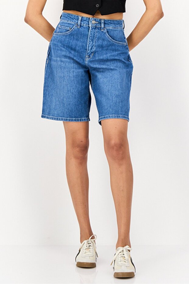 Women Washed Denim Shorts, Blue