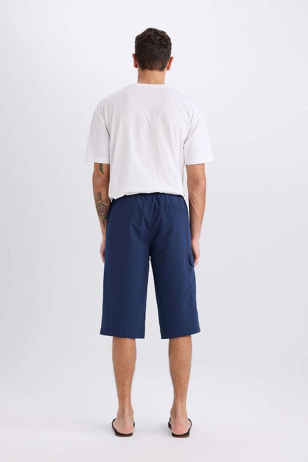 Long Fit File Astarlı Uzun Boy Kargo Cep Deniz Şortu E0905ax25hs - 6