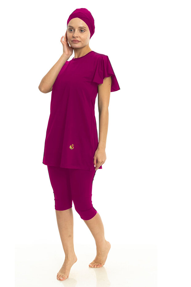 Kısa Balon Kollu Yarı Tesettür Mayo - 2