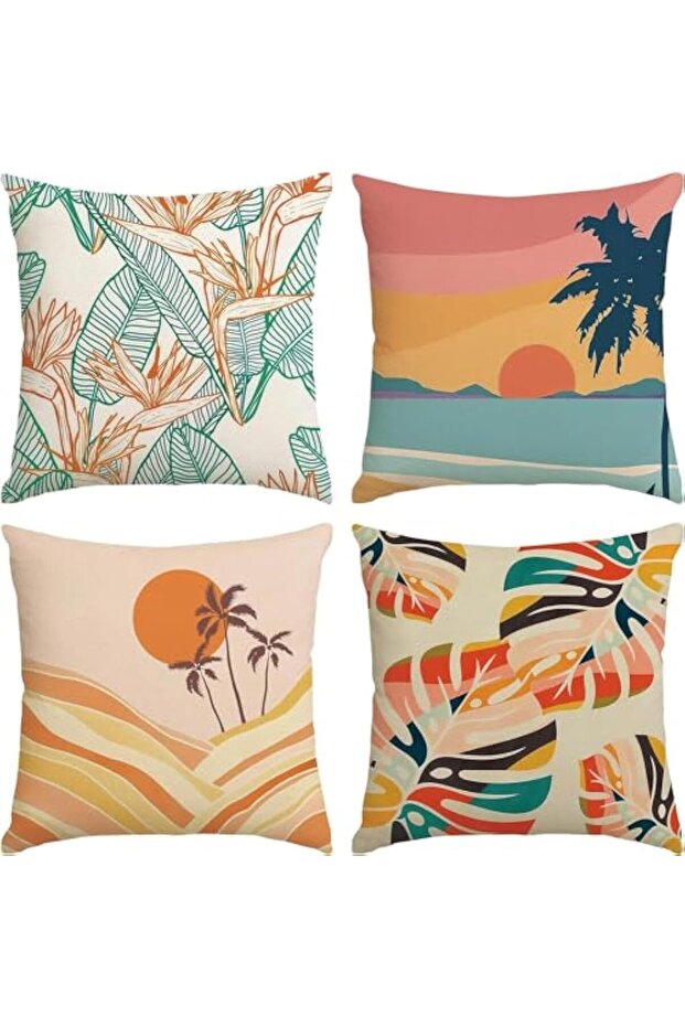 4Pcs Modern Tropical Leaves Throw Pillow Covers, 50x50 cm (20x20 in)
