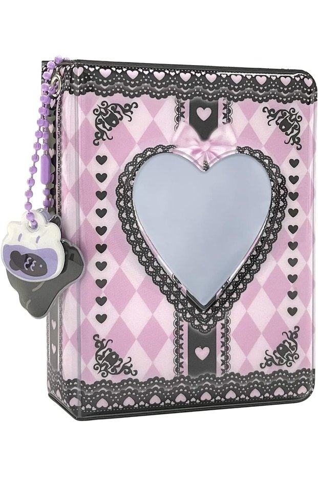 3 Inch Mini Photo Album Photocard Binder - Heart Hollow, 40 Pockets, Black Lace