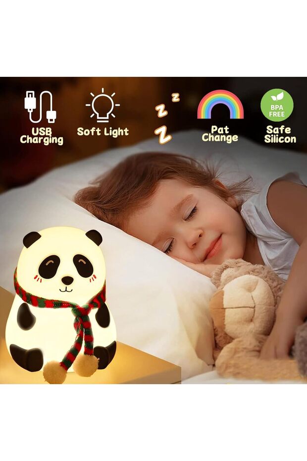 Panda Night Light for Kids - Squishy Silicone USB Rechargeable Touch Lamp