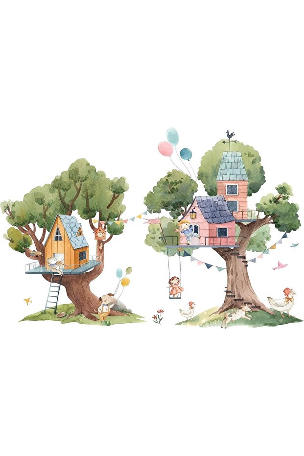 Tree Watercolor Jungle Wall Decals - Peel and Stick for Kids Nursery