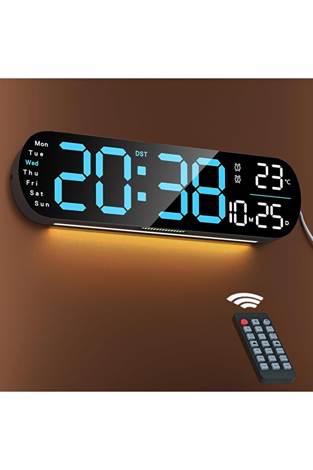 14-inch Digital Wall Clock with Remote, Date, Week & Temperature