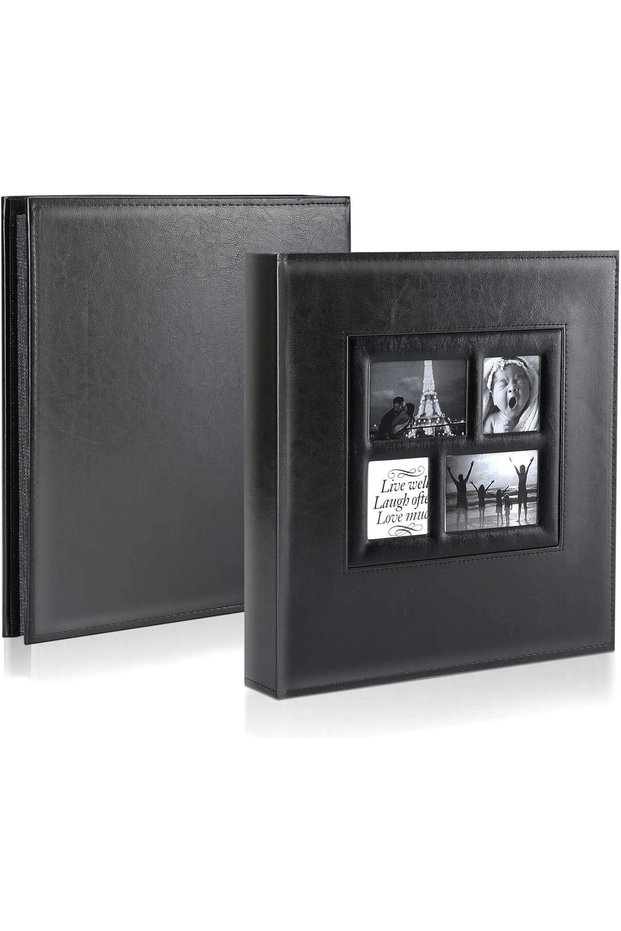 Photo Album, 600 Photos Large Capacity Leather Cover (Black)
