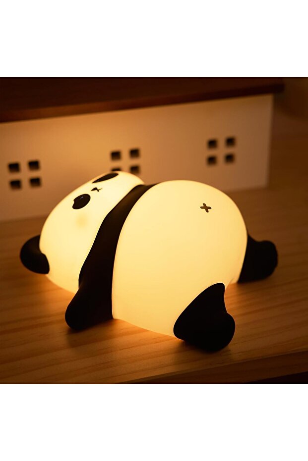 NesveCit Rechargeable Panda Night Light with Timer, Food-Grade Silicone, Dimmable, Black