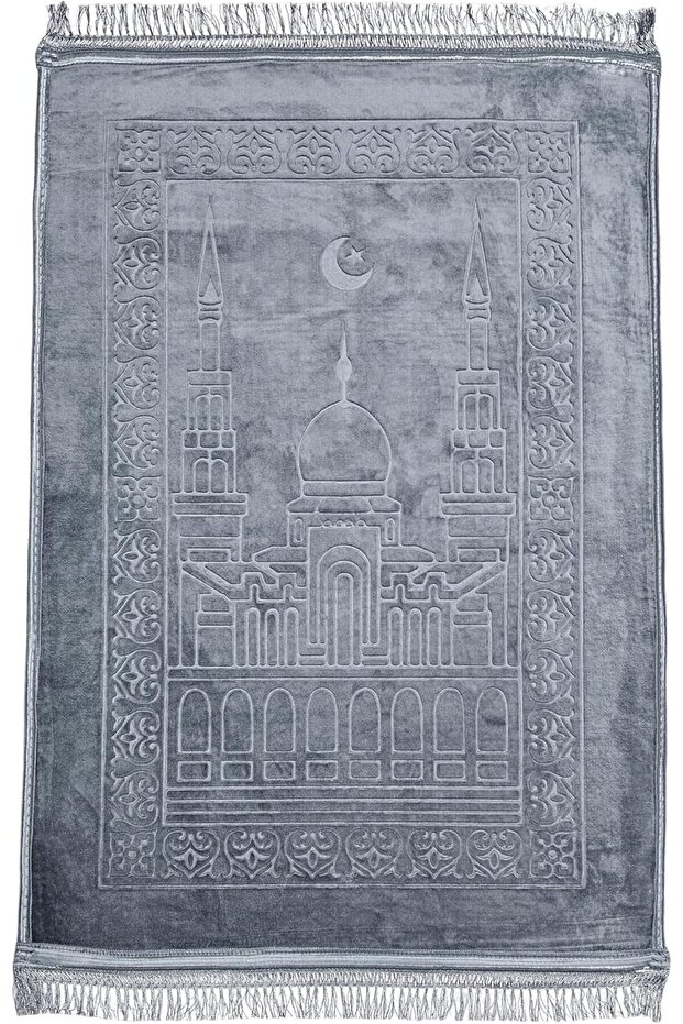 Embossed Prayer Mat Velvet Anti-Slip 80 x 120 cm (Ash Grey)