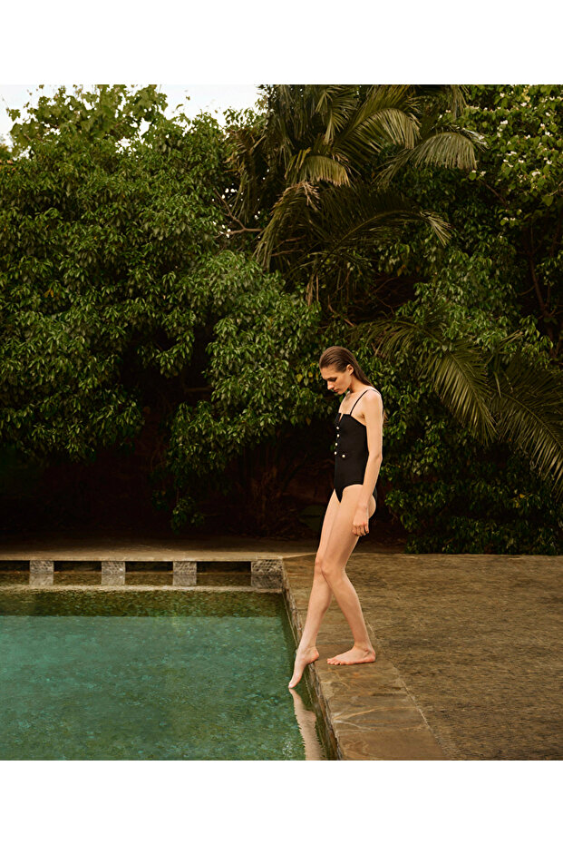 Suni inci düğmeli mayo - 2