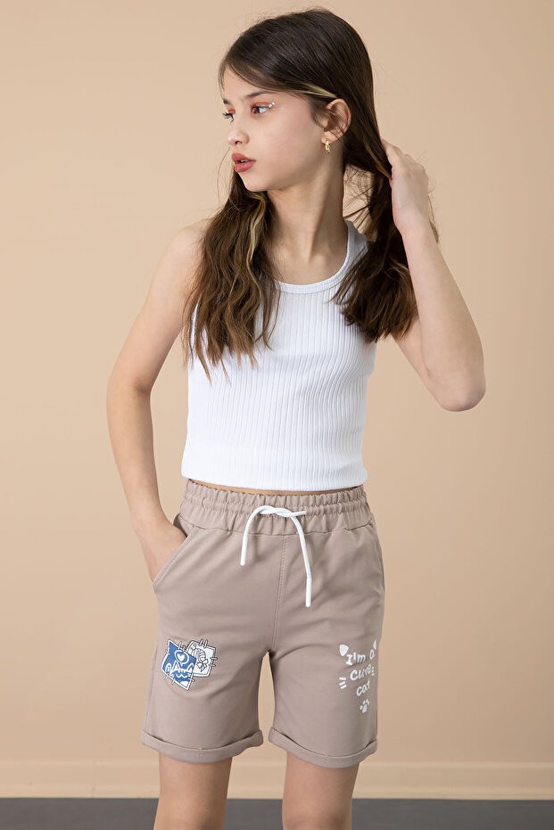 Brown Paw Cute Printed Girl's Elastic Waist Shorts 20729