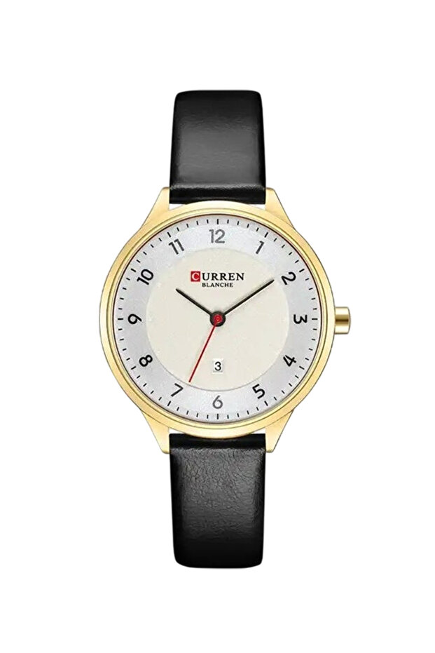 Blanche Men's Classic Watch with White Dial & Black Leather Strap – Date Display