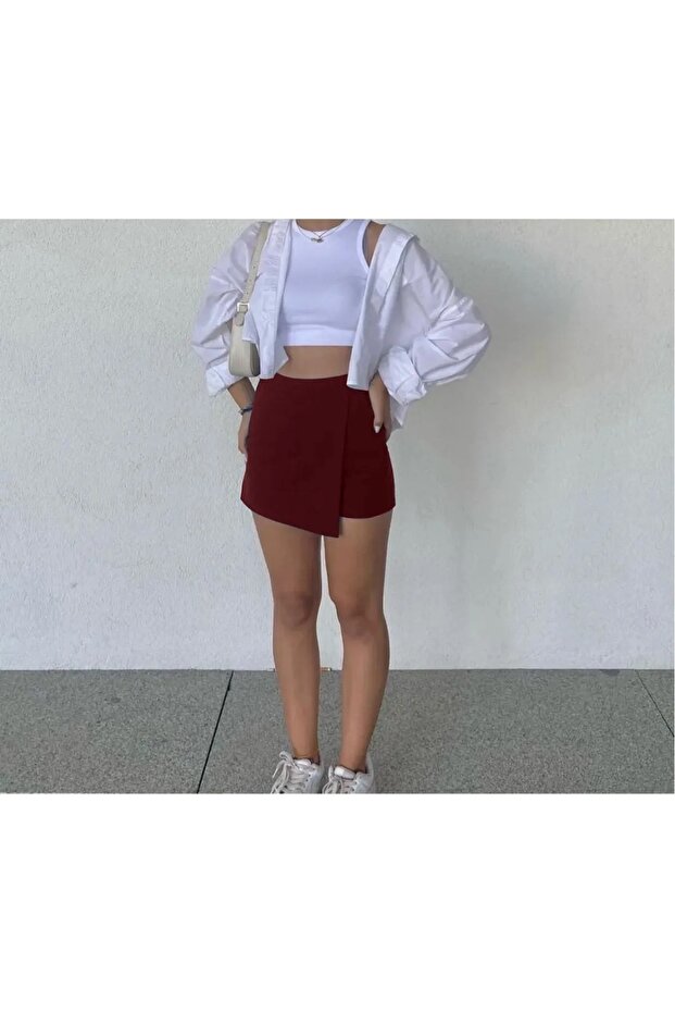 Şort Etek Bordo Kapaklı - 2
